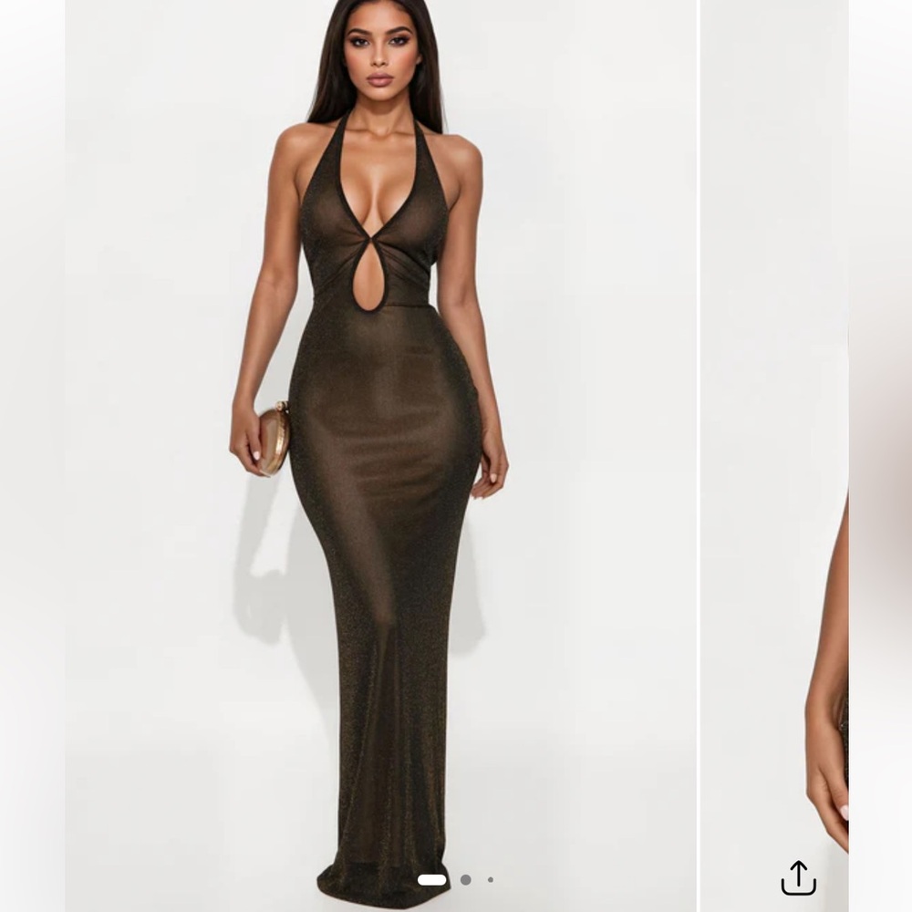 FASHION NOVA Here for a Good Time Metallic Maxi Dress